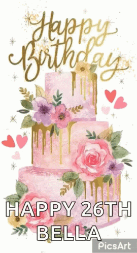 A Happy 26Th Birthday Card With A Pink Cake GIF