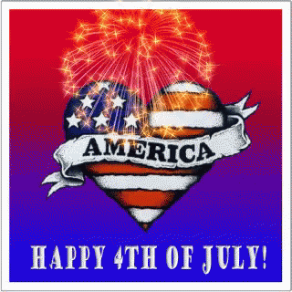 a happy 4th of july greeting card with a heart shaped american flag and fireworks