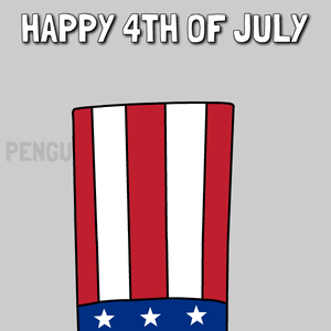 A Happy 4Th Of July Greeting Card With A Penguin Wearing A Patriotic Top Hat GIF