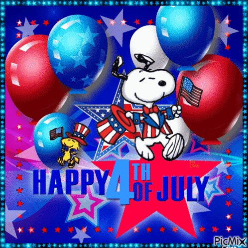 A Happy 4Th Of July Greeting Card With Balloons And Stars GIF