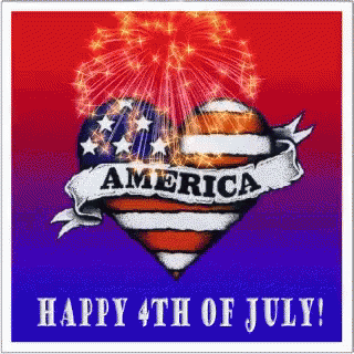 A Happy 4Th Of July Greeting Card With Fireworks And A Heart That Says America GIF