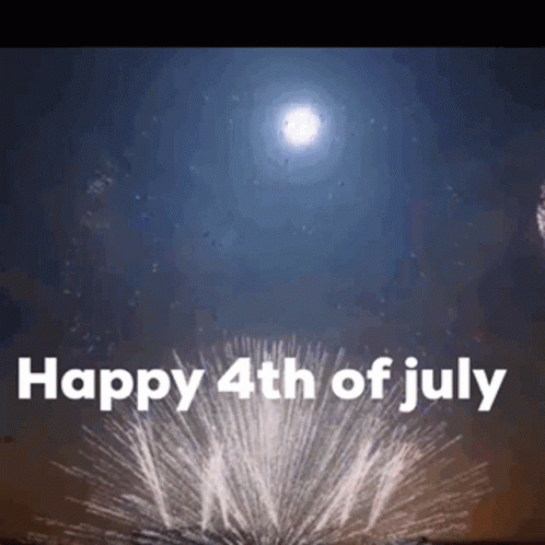 a happy 4th of july greeting card with fireworks and the moon in the background