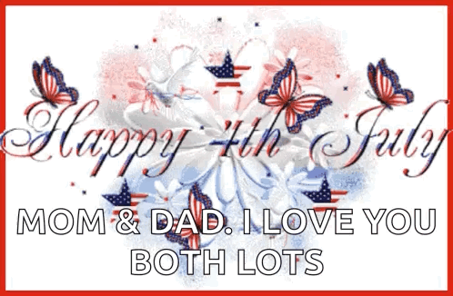 A Happy 4Th Of July Greeting Card With Flowers And Butterflies GIF