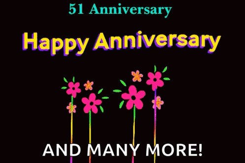 a happy 51st anniversary greeting card with flowers on sticks