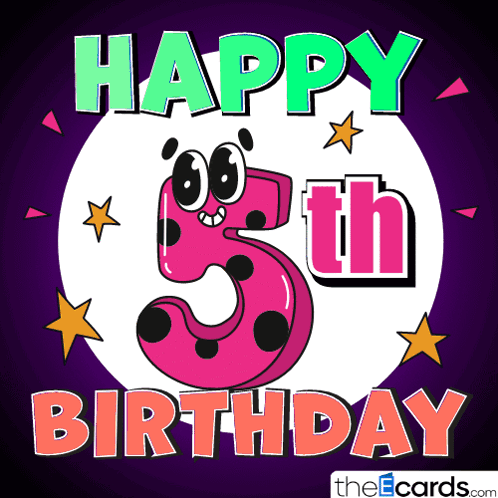 A Happy 5Th Birthday Card With A Cartoon Number 5 GIF