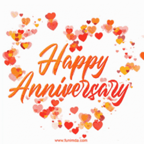 A Happy Anniversary Card With Hearts In The Shape Of A Heart . GIF