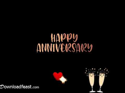 A Happy Anniversary Greeting Card With A Heart And Two Champagne Glasses GIF