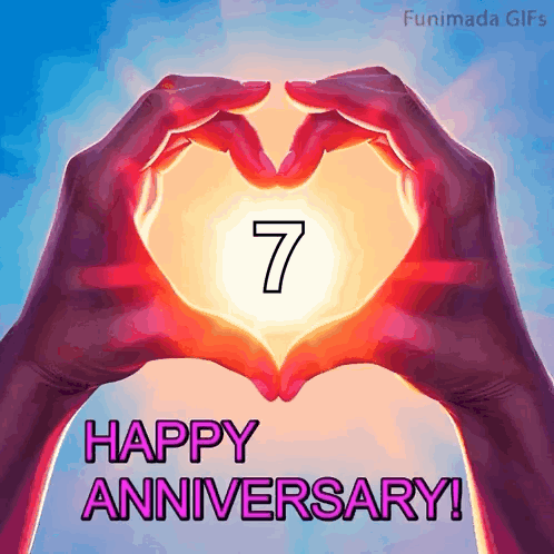 a happy anniversary greeting card with a heart made of hands