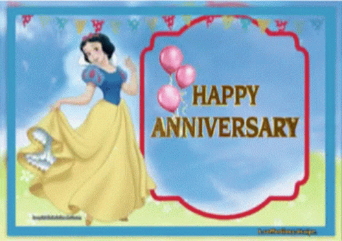 a happy anniversary greeting card with snow white