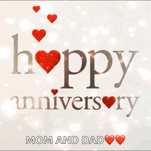 A Happy Anniversary Mom And Dad Greeting Card With Red Hearts GIF