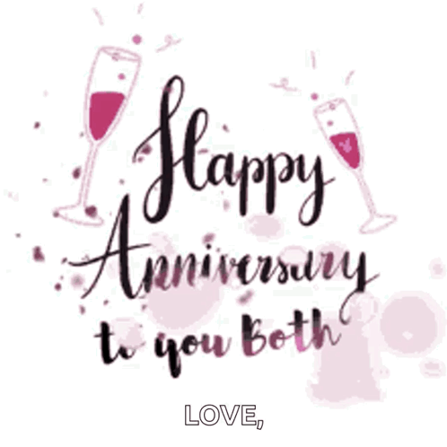 A Happy Anniversary To You Both Greeting Card With Wine Glasses . GIF