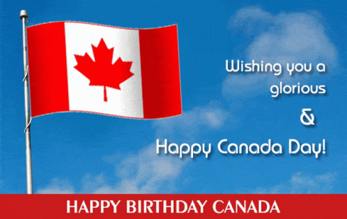 a happy birthday canada card with a canadian flag in the background