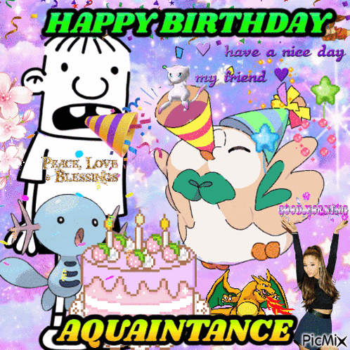 A Happy Birthday Card For Aquaintance With A Cartoon Character GIF