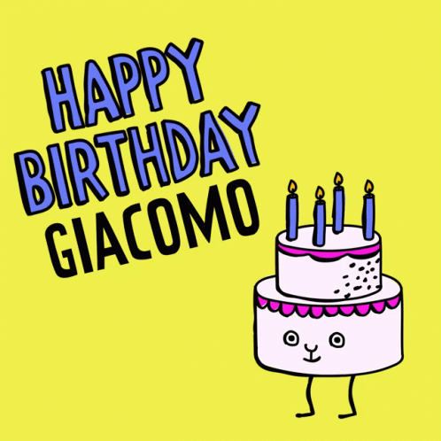 A Happy Birthday Card For Giacomo With A Cartoon Cake GIF