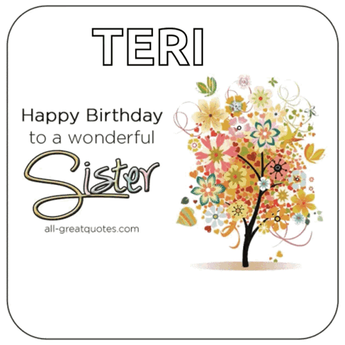 a happy birthday card for teri with a tree and flowers