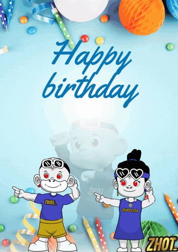 A Happy Birthday Card With A Boy And A Girl Standing Next To Each Other GIF