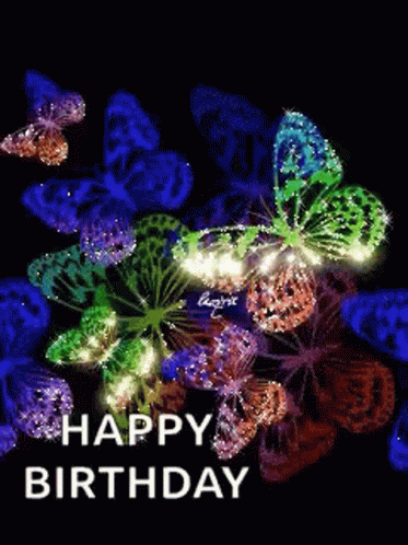 a happy birthday card with a bunch of butterflies on it