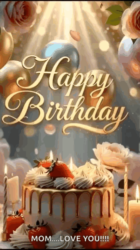 A Happy Birthday Card With A Cake And Candles GIF