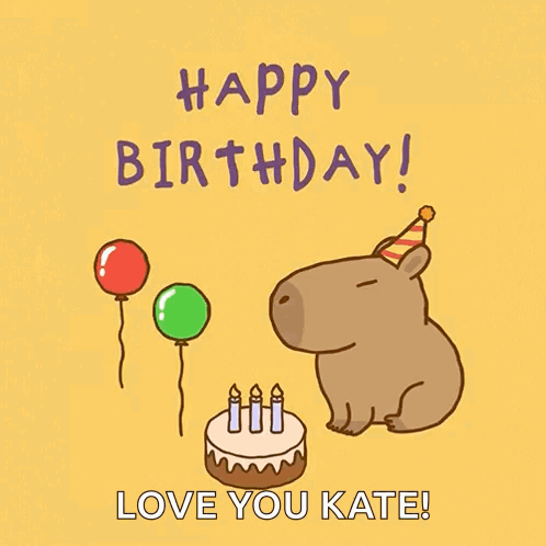 A Happy Birthday Card With A Capybara Wearing A Party Hat GIF