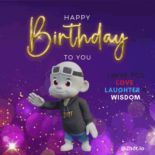 A Happy Birthday Card With A Cartoon Character On It GIF