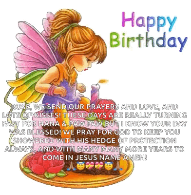 A Happy Birthday Card With A Fairy Holding A Candle And A Cake GIF