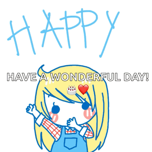 A Happy Birthday Card With A Girl Holding A Cake GIF