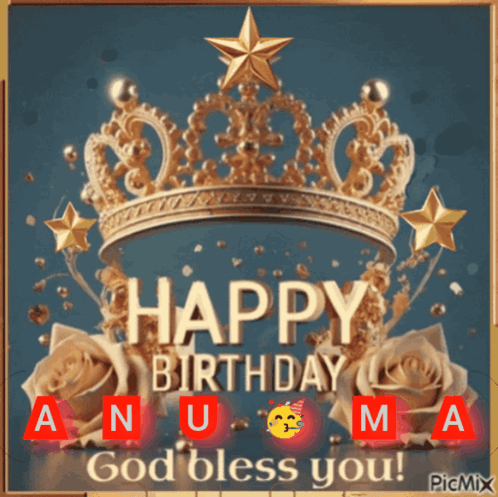 A Happy Birthday Card With A Gold Crown And Roses GIF