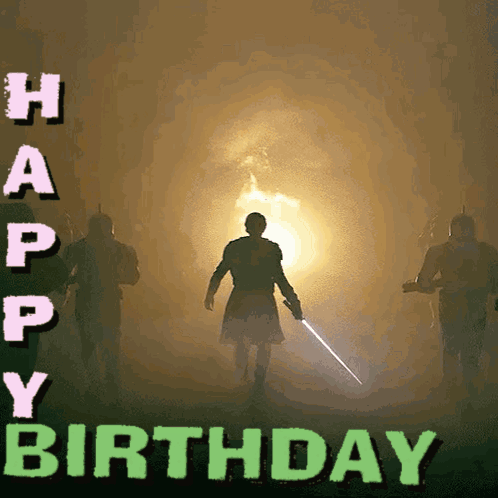 Man Holding Sword Fog Happy Birthday Card GIF
