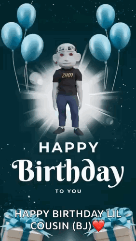 A Happy Birthday Card With A Man In A Shot Shirt And Balloons GIF