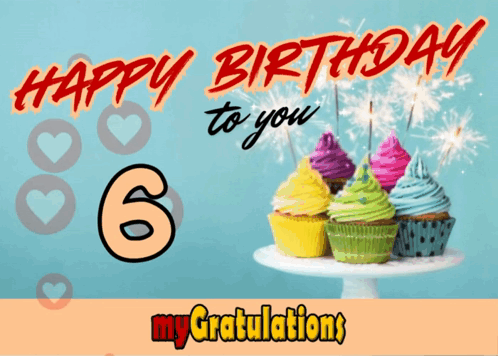 A Happy Birthday Card With Cupcakes And Sparklers GIF
