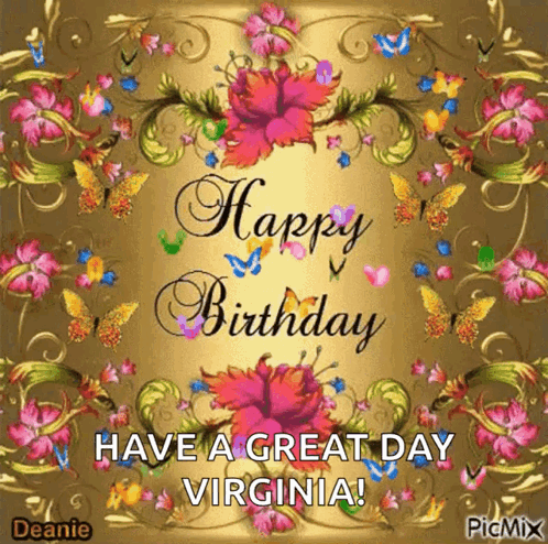 A Happy Birthday Card With Flowers And Butterflies GIF