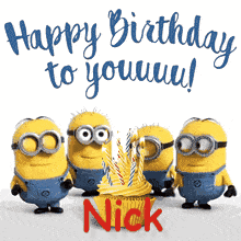 A Happy Birthday Card With Minions And A Cupcake GIF