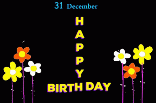 A Happy Birthday Card With Purple And White Flowers GIF