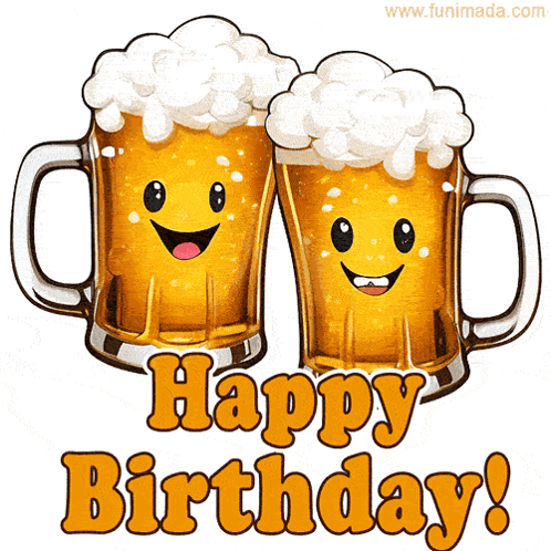 A Happy Birthday Card With Two Mugs Of Beer With Faces GIF