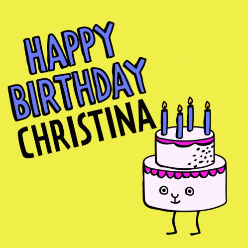 A Happy Birthday Christina Card With A Cartoon Cake GIF