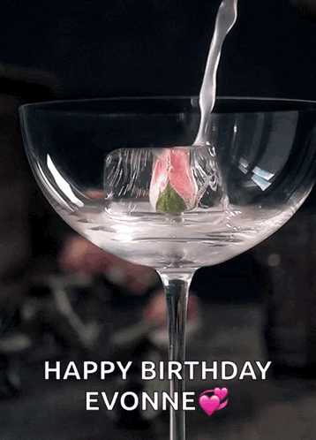 A Happy Birthday Evonne Card With A Martini Being Poured Into It GIF