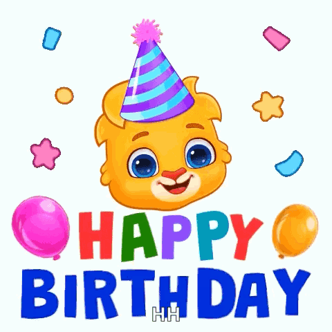 A Happy Birthday Greeting Card With A Bear Wearing A Party Hat GIF