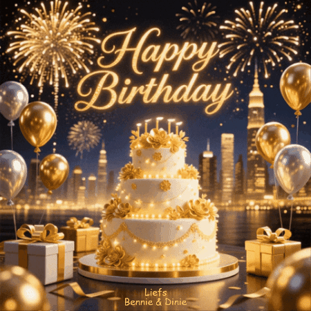 Birthday Card With Cake And Balloons GIF
