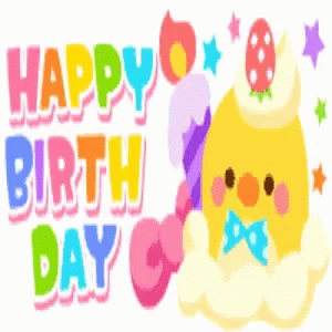 a happy birthday greeting card with a chicken wearing a cake hat