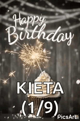 A Happy Birthday Greeting Card With A Cupcake And Sparklers . GIF