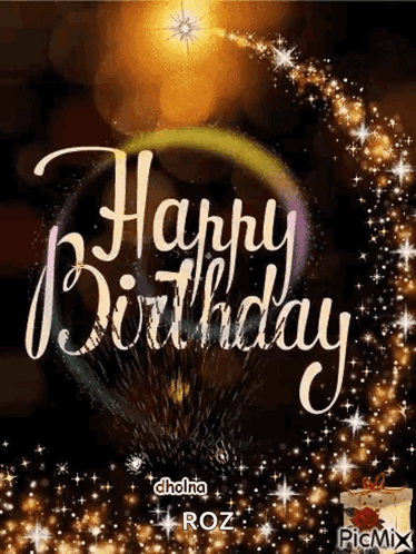 A Happy Birthday Greeting Card With A Firework Display In The Background GIF