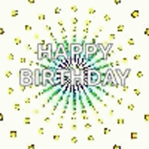 A Happy Birthday Greeting Card With A Rainbow Colored Firework Display . GIF