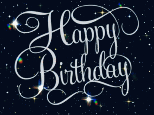 A Happy Birthday Greeting Card With A Starry Background GIF