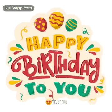 A Happy Birthday Greeting Card With Balloons And Confetti . GIF