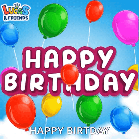 A Happy Birthday Greeting Card With Balloons In The Background GIF