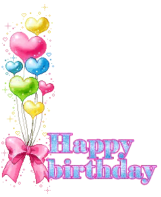 a happy birthday greeting card with balloons in the shape of hearts