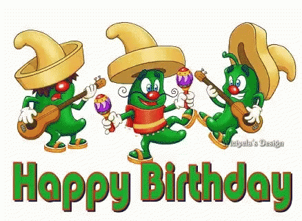 A Happy Birthday Greeting Card With Cartoon Characters Playing Musical Instruments GIF