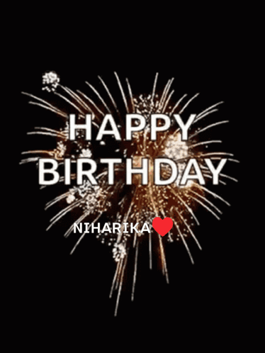 A Happy Birthday Greeting Card With Fireworks Behind It GIF