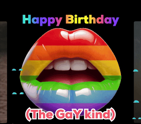 A Happy Birthday Greeting With A Rainbow Lip GIF