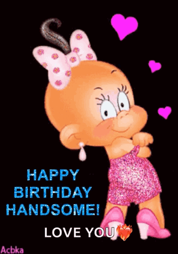 A Happy Birthday Handsome Greeting Card With A Baby Girl GIF